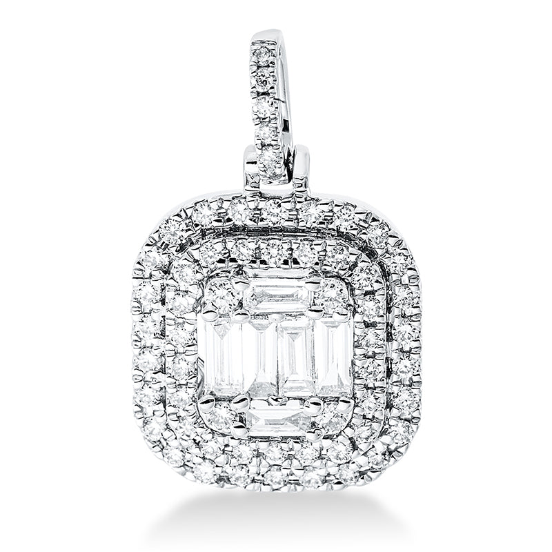 Anhänger 18 kt WG, mit Öse, 6 Bag. 0,17 ct, TW-si, 58 Brill. 0,21 ct, TW-si
