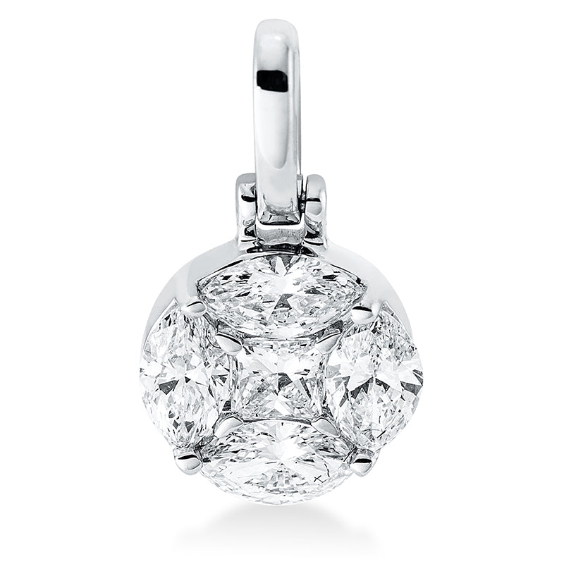 Anhänger 18 kt WG, mit Öse, 1 Princ. 0,07 ct, TW-vsi/si, 4 Nav. 0,37 ct, TW-vsi/si
