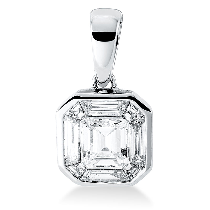 Anhänger 18 kt WG, mit Öse, 4 Trap. 0,25 ct, TW-si, 1 Sm.schliff 0,40 ct, TW-si, 4 Trap. 0,05 ct, TW-si