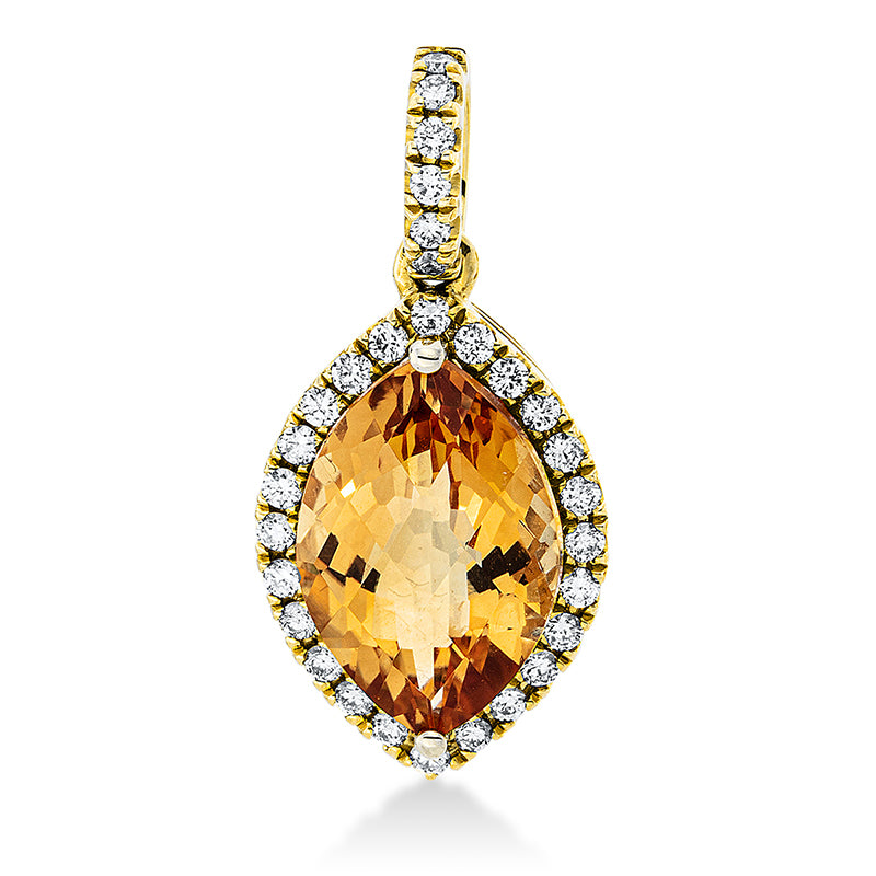 Anhänger 18 kt GG, mit Öse, 30 Brill. 0,24 ct, TW-si, 1 Citrin 2,90 ct gelb