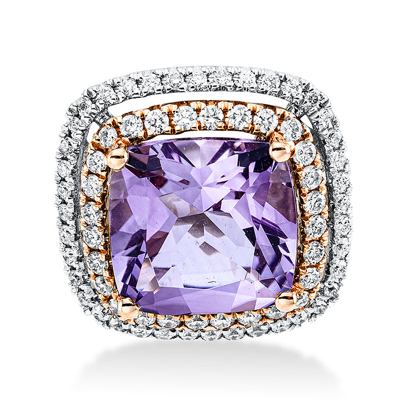 Anhänger 4er-Krappe 18 kt WG+RG. 68 Brillanten 0.27 ct. TW-si. 1 Amethyst 2.10 ct lila