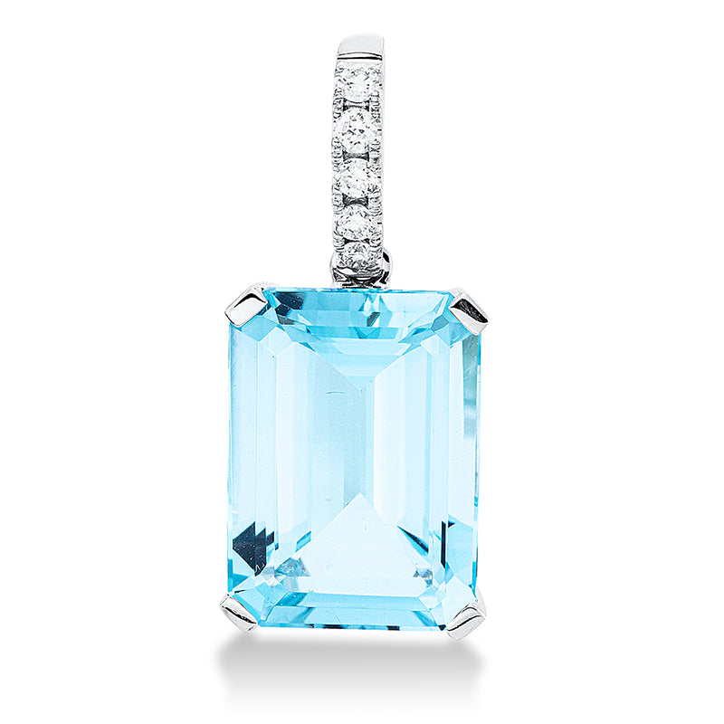 Anhänger 18 kt WG, mit Öse, 5 Brill. 0,11 ct, TW-si, 1 Topas 8,70 ct sky blue