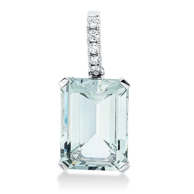 Anhänger 18 kt WG, mit Öse, 5 Brill. 0,10 ct, TW-si, 1 Amethyst 6,80 ct grün