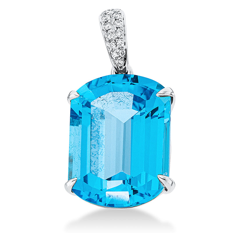 Anhänger 18 kt WG, mit Öse, 13 Brill. 0,06 ct, TW-si, 1 Topas 11,60 ct blau
