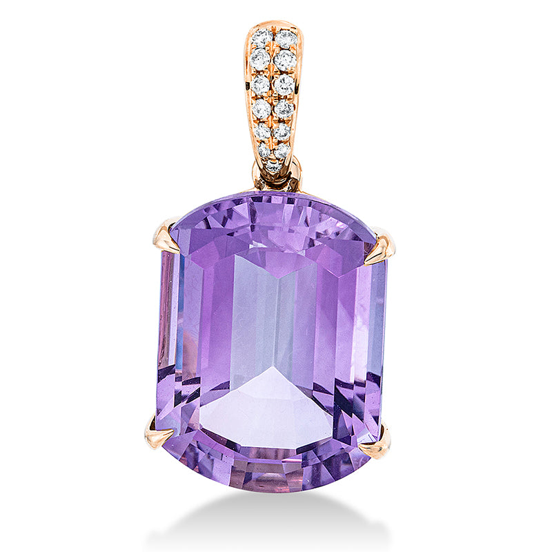 Anhänger 18 kt RG, mit Öse, 13 Brill. 0,06 ct, TW-si, 1 Amethyst 8,50 ct lila