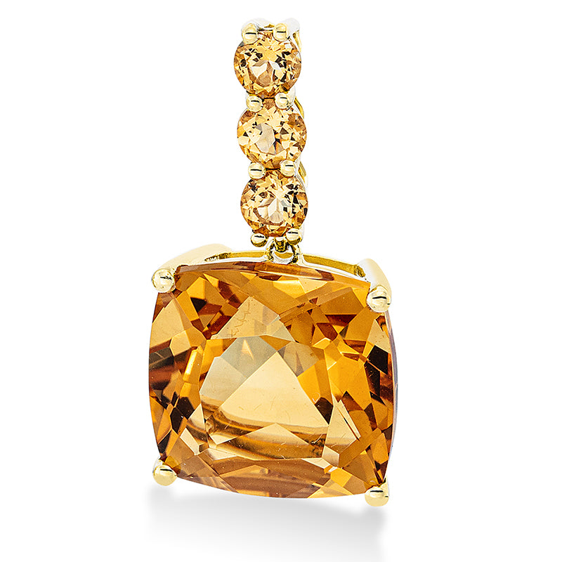 Anhänger 18 kt GG, mit Öse, 1 Citrin 6,20 ct gelb, 3 Citrin 0,30 ct gelb