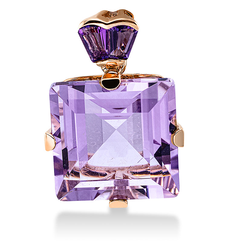 Anhänger 18 kt RG, 1 Amethyst 8,60 ct lila, 2 Amethyste 0,40 ct lila