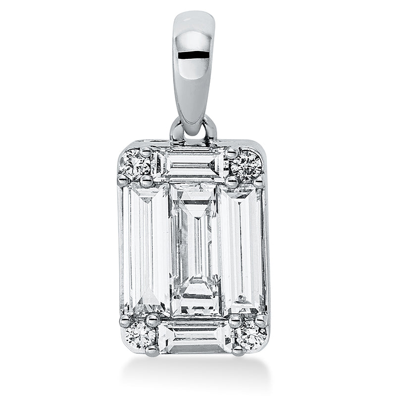 Anhänger 18 kt WG, mit Öse, 2 Bag. 0,13 ct, E-vsi/si, 3 Bag. 0,61 ct, E-vsi/si, 4 Brill. 0,05 ct, TW-si