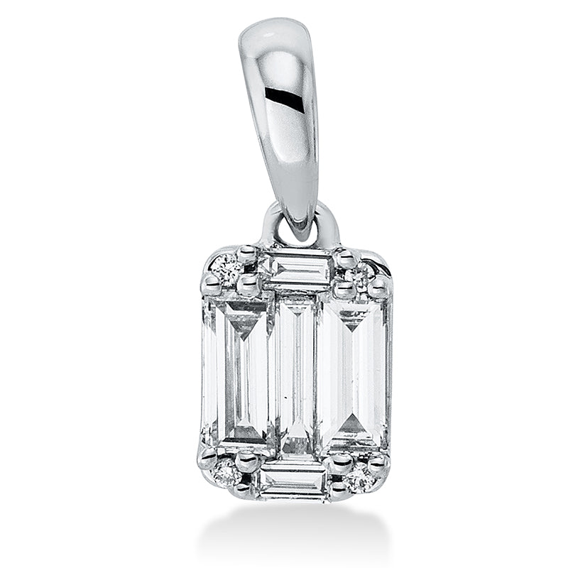 Anhänger 18 kt WG, mit Öse, 2 Bag. 0,03 ct, E-vsi/si, 3 Bag. 0,24 ct, E-vsi/si, 4 Brill. 0,01 ct, TW-si