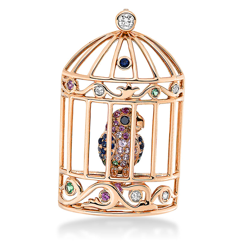 Anhänger 18 kt RG, 4 Brill. 0,09 ct, TW-si, 1 Brill. 0,02 ct, schwarz, 94 Farbsteine 1,04 ct multicolor