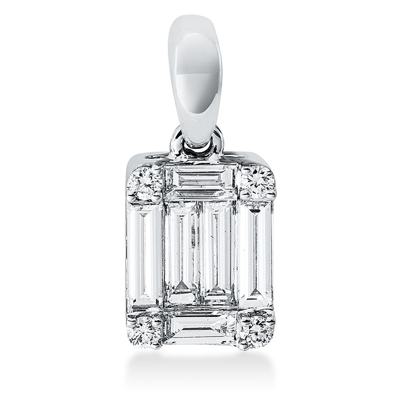 Anhänger 18 kt WG, mit Öse, 4 Bag. 0,45 ct, TW-vsi, 2 Bag. 0,11 ct, TW-vsi, 4 Brill. 0,07 ct, TW-si