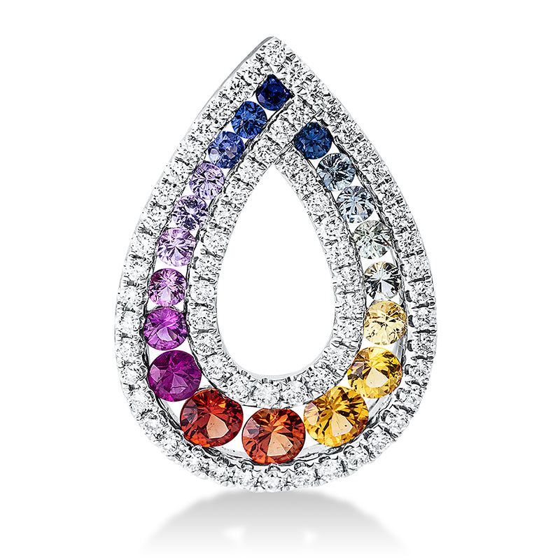 Anhänger 18 kt WG, 67 Brill. 0,42 ct, TW-si, 19 Saphire 1,15 ct multicolor