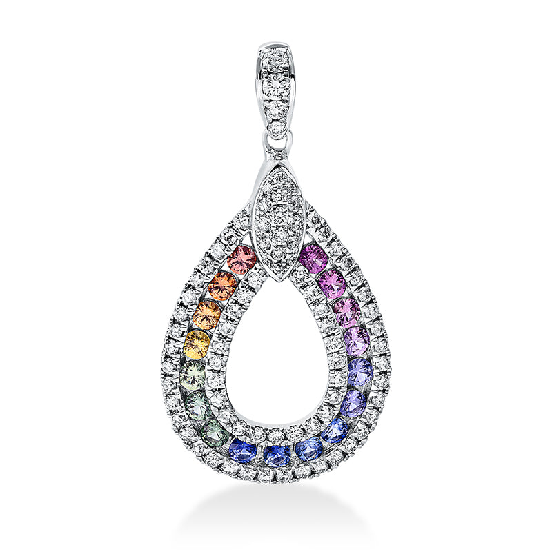 Anhänger 18 kt WG, mit Öse, 81 Brill. 0,33 ct, TW-si, 17 Saphire 0,39 ct fancy