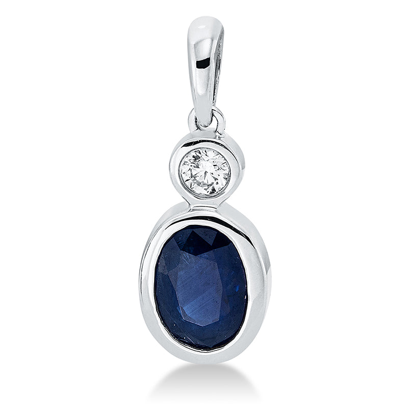 Anhänger Zarge 18 kt WG. mit Öse. 1 Oval 0.07 ct. TW-si. 1 Saphir 1.27 ct blau