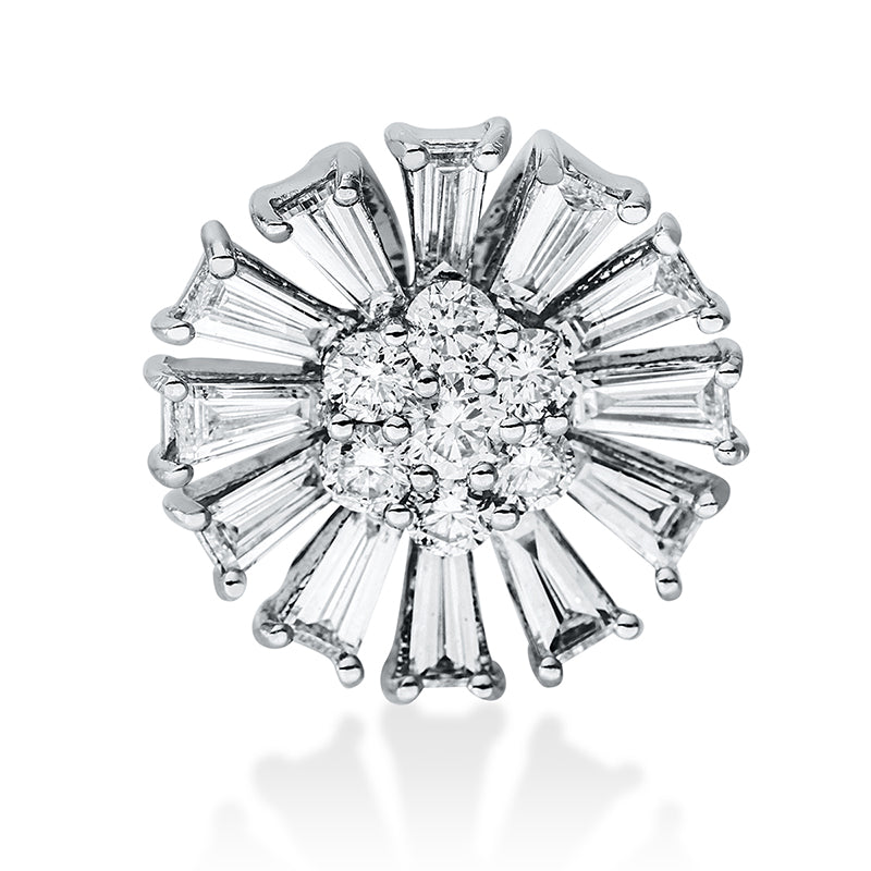 Anhänger 18 kt WG, 12 Trap. 1,20 ct, TW-vsi, 7 Brill. 0,31 ct, TW-si