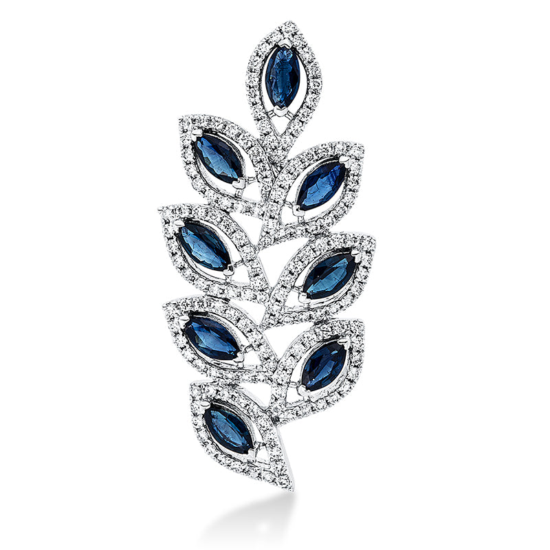 Anhänger 18 kt WG, 140 Brill. 0,51 ct, TW-pi, 8 Saphire 1,23 ct blau