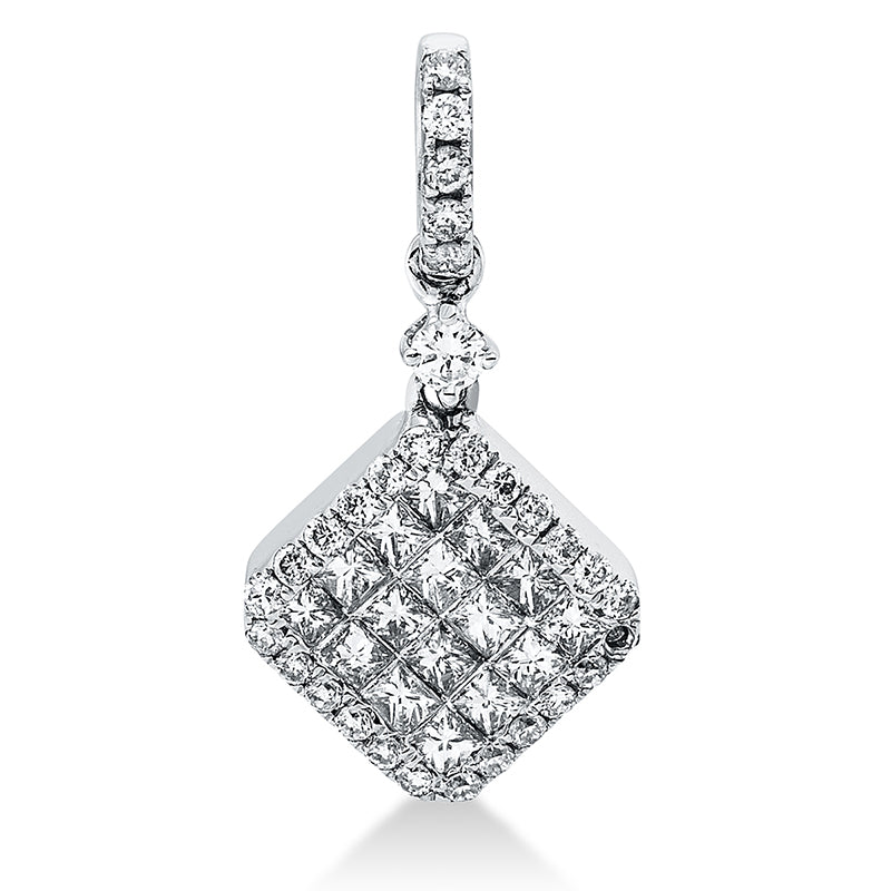Anhänger 18 kt WG, mit Öse, 5 Brill. 0,04 ct, TW-si, 1 Brill. 0,03 ct, TW-si, 16 Princ. 0,28 ct, TW-vsi, 24 Brill. 0,11 ct, TW-si