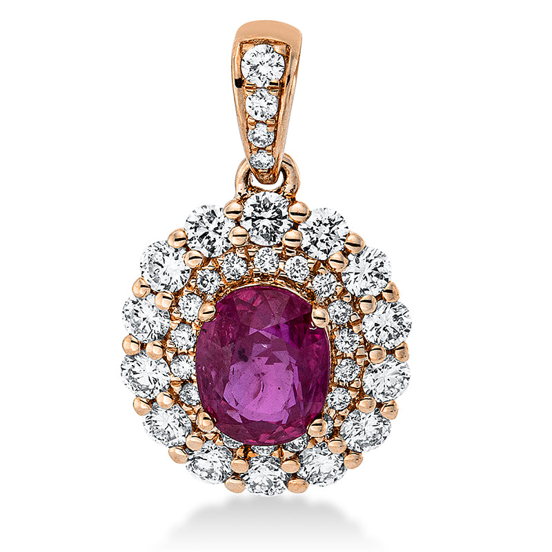 Anhänger 18 kt RG. mit Öse. 36 Brillanten 0.50 ct. TW-si. 1 Rubin 0.97 ct rot