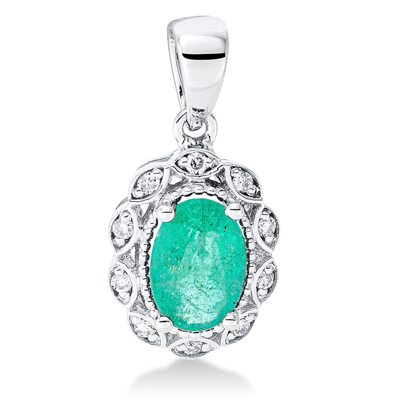 Anhänger 4er-Krappe 18 kt WG. mit Öse. 10 Brillanten 0.04 ct. I-si. 1 Smaragd 0.45 ct grün