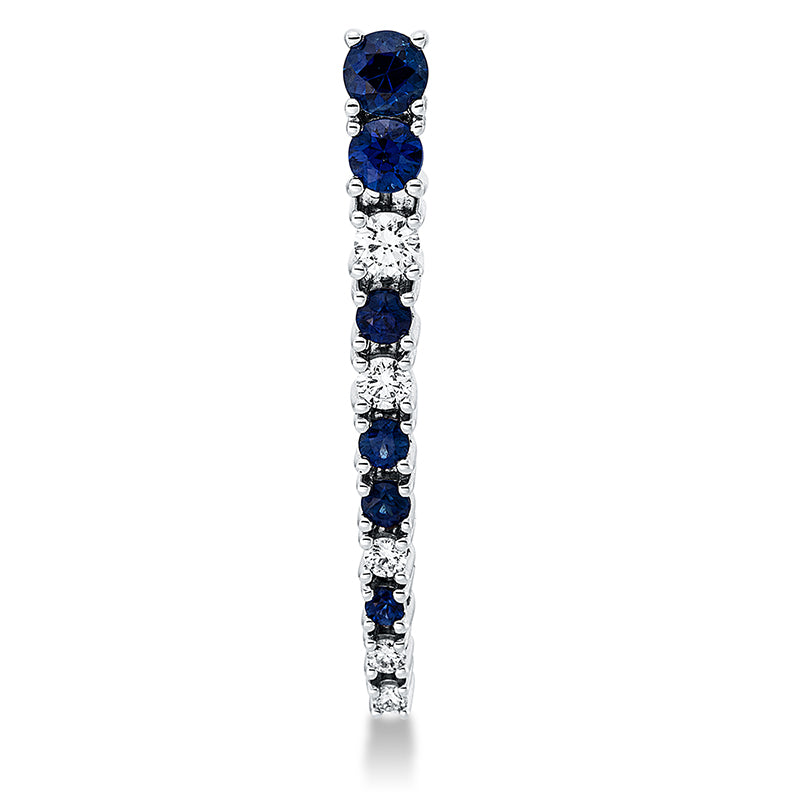 Anhänger 18 kt WG, 1 Brill. 0,08 ct, TW-vsi, 4 Brill. 0,11 ct, TW-vsi, 6 Saphire 0,61 ct blau