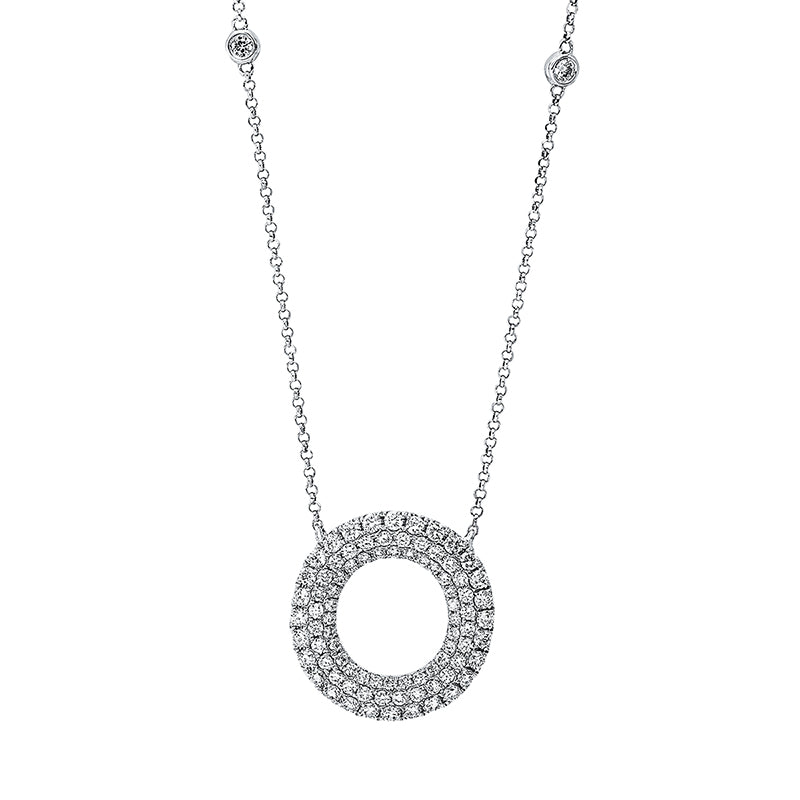 Collier 18 kt WG Kreis. mit ZÖ 38 cm + 40 cm. 88 Brillanten 0.84 ct. TW-si. H:17.0 mm. B:16.1 mm. L:43.2 cm. S:2.9 mm