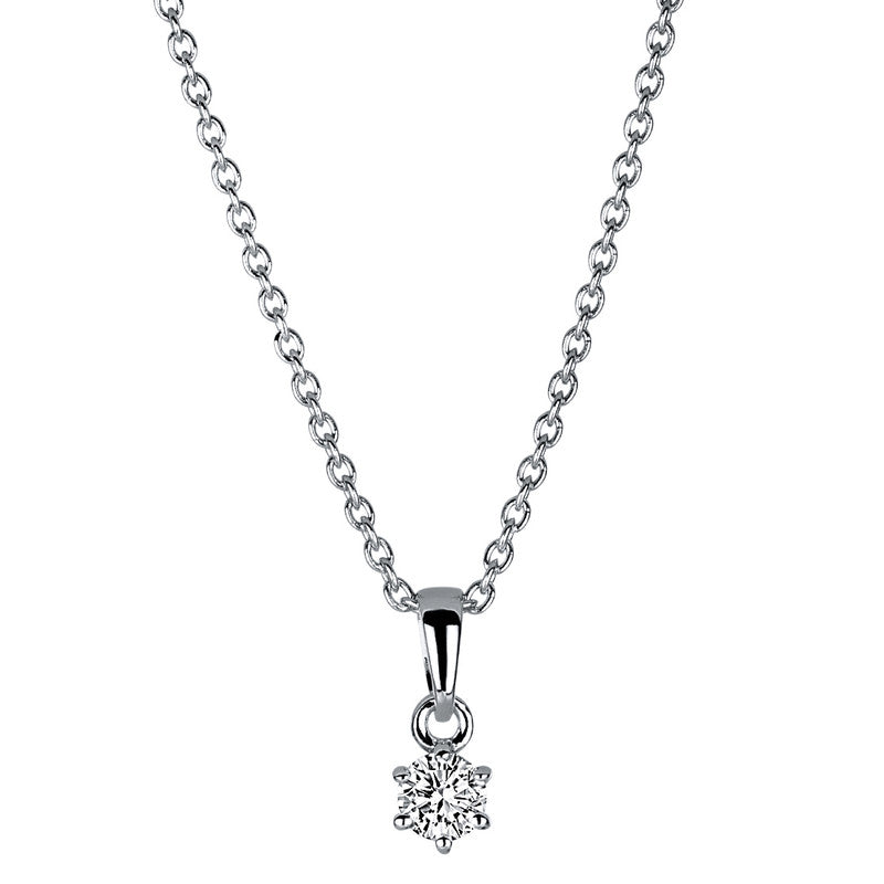 Collier 6er-Krappe 14 kt WG. mit Öse. 1 Brill. 0.15 ct. TW-si. L:42.0 cm