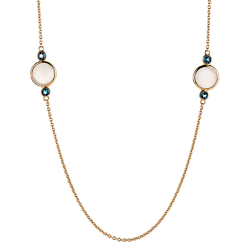 Collier 18 kt RG, 6 Mondsteine 14,75 ct weiß, 12 Topase 1,19 ct Lond. blue