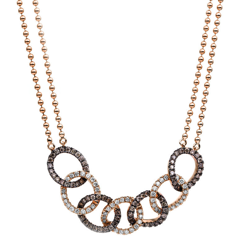 Collier 18 kt RG, verlängerbar auf 48 cm, 54 Brill. 0,46 ct, TW-si, 74 Brill. 0,61 ct, braun, L:45 cm