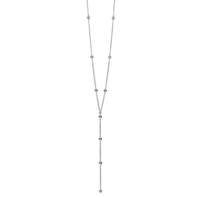 Collier 14 kt WG, mit ZÖ 44cm+41,5 cm, 10 Brill. 0,17 ct, TW-si