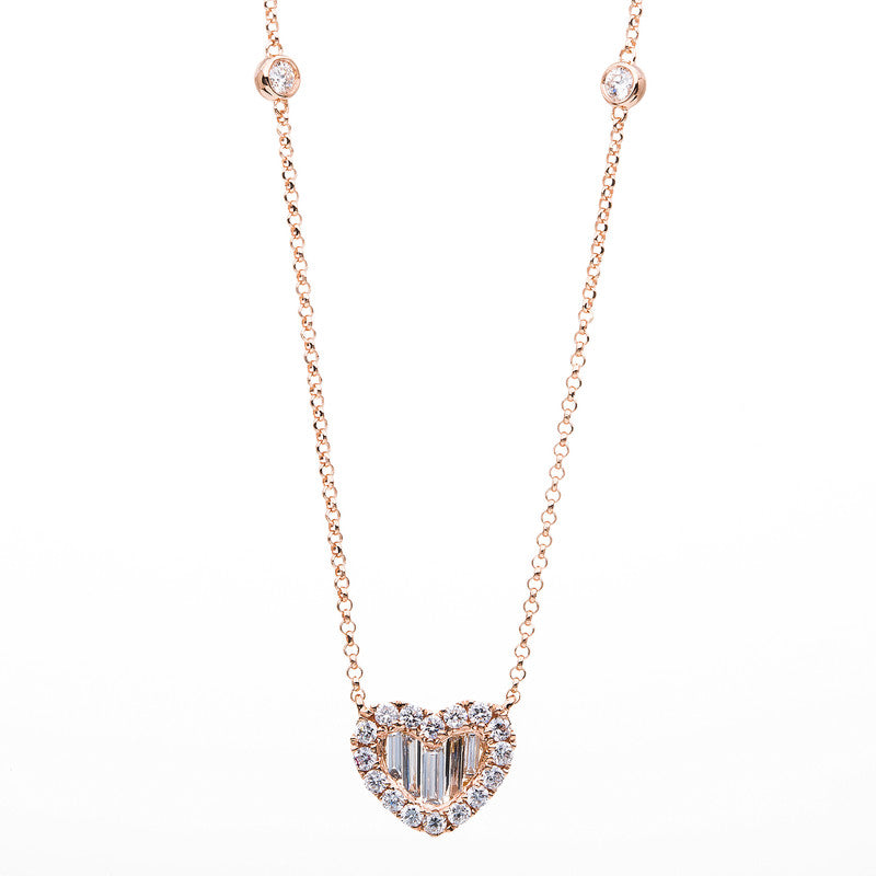 Collier 18 kt RG, mit ZÖ 38 cm + 40.6 cm, 4 Brill. 0,17 ct, 16 Brill. 0,26 ct, 5 Bag. 0,24 ct, TW-si
