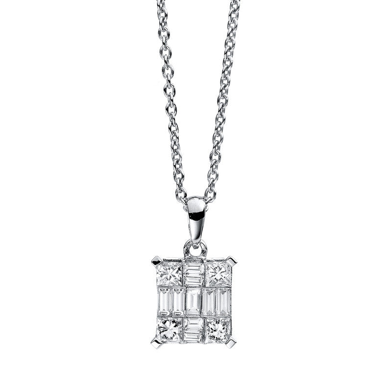 Collier 18 kt WG, 4 Princ. 0,27 ct, TW-si, 9 Bag. 0,22 ct, TW-si