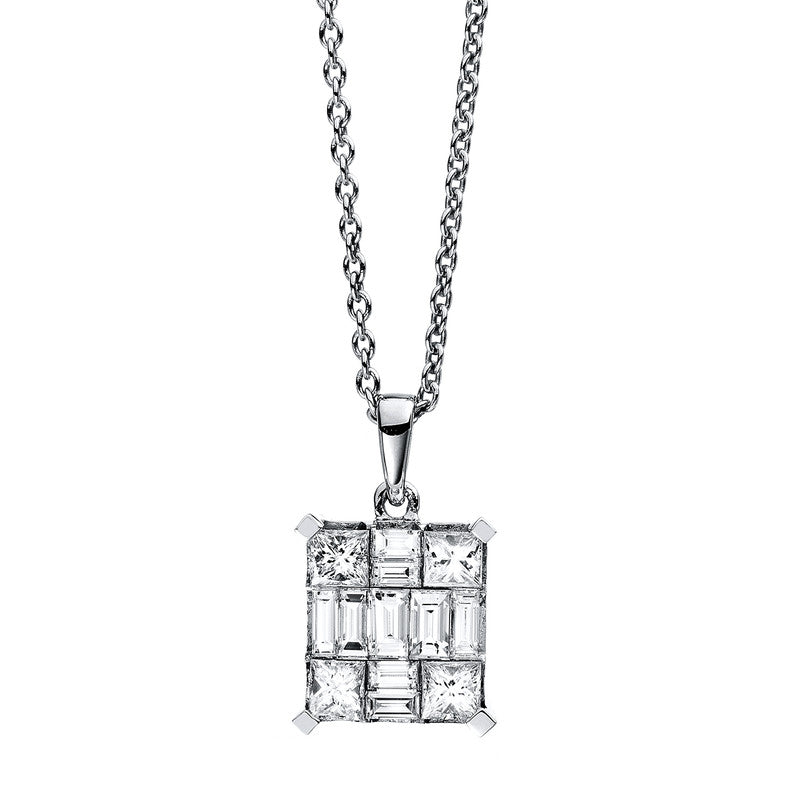 Collier 18 kt WG, 4 Princ. 0,40 ct, TW-si, 9 Bag. 0,36 ct, TW-si