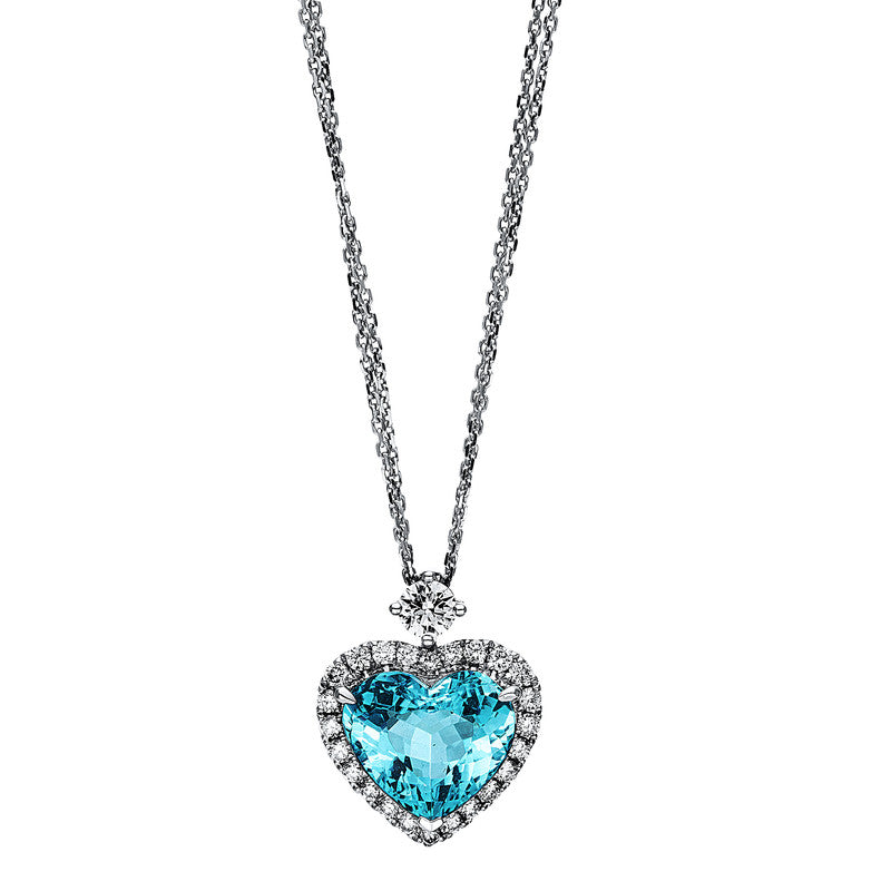 Collier 3er-Krappe 18 kt WG Herz. mit Öse. 1 Brill. 0.24 ct. TW-si. 28 Brillanten 0.49 ct. TW-si. 1 Paraiba 4.90 ct türkis. L:46.0 cm