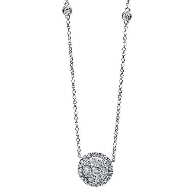 Collier 18 kt WG, mit ZÖ 38.1 cm + 40.6 cm, 4 Nav. 0,30 ct, TW-si, 1 Princ. 0,07 ct, TW-si, 26 Brill. 0,24 ct, TW-si