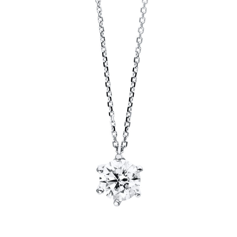 Collier 6er-Krappe 18 kt WG. mit ZÖ 42 cm. GIA6332022288. 1 Brill. 0.75 ct. F-vsi. L:45.0 cm