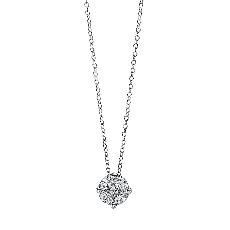 Collier 18 kt WG, mit ZÖ 38 cm + 40.6 cm, 1 Princ. 0,13 ct, TW-si, 4 Nav. 0,27 ct, TW-si
