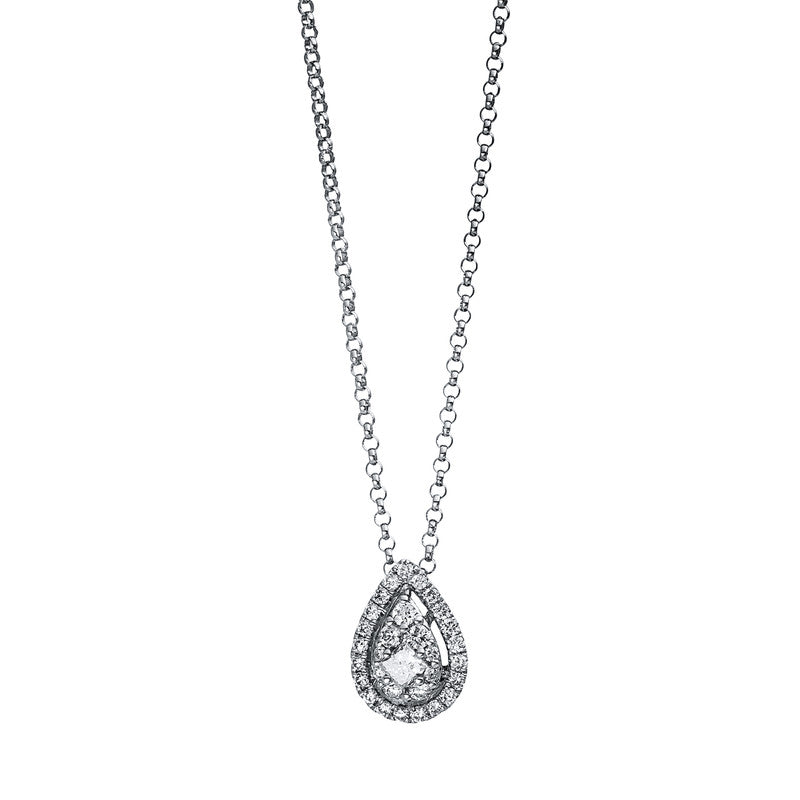 Collier 18 kt WG, mit ZÖ 40 cm, 1 Princ. 0,07 ct, TW-si, 30 Brill. 0,19 ct, TW-si