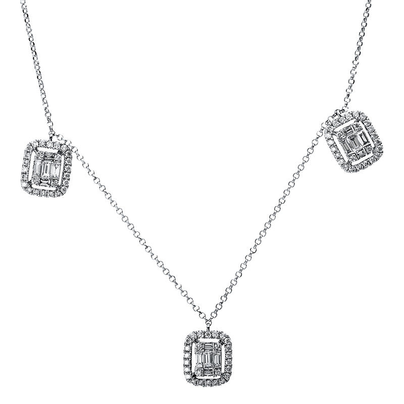 Collier 18 kt WG. 130 Brillanten 0.64 ct. TW-si. 25 Baguette 0.49 ct. TW-si. L:43.2 cm