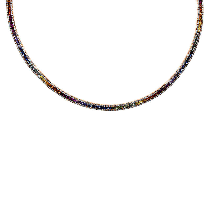 Collier 18 kt RG, 720 Brill. 2,80 ct, TW-si, 216 Saphire 11,02 ct multicolor