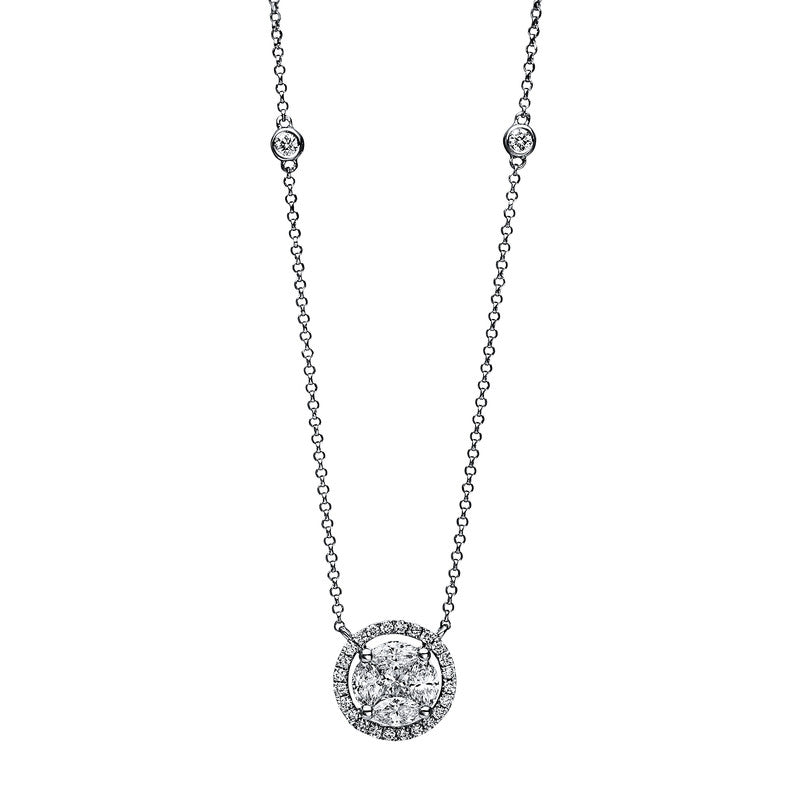 Collier 18 kt WG, 1 Princ. 0,20 ct, TW-si, 4 Nav. 0,41 ct, TW-si, 26 Brill. 0,19 ct, TW-si