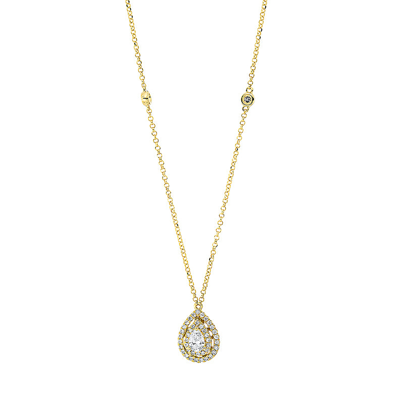 Collier 18 kt GG, mit ZÖ 38 cm + 40.6 cm, 1 Tropfen 0,17 ct, TW-si, 45 Brill. 0,22 ct, TW-si