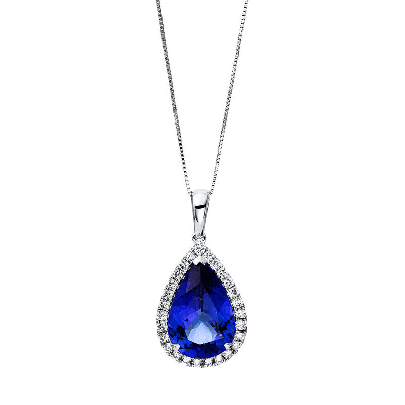 Collier 14 kt WG. 27 Brillanten 0.50 ct. TW-si. 1 Tansanit 6.30 ct blau. L:45.7 cm