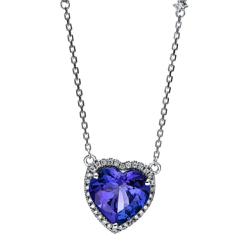 Collier 14 kt WG, 34 Brill. 0,14 ct-si, 1 Tansanit 2,90 ct blau