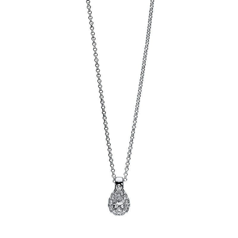 Collier 18 kt WG. 1 Tropfen 0.16 ct. TW-si. 12 Brillanten 0.10 ct. TW-si. H:9.8 mm. B:5.6 mm. L:46.0 cm