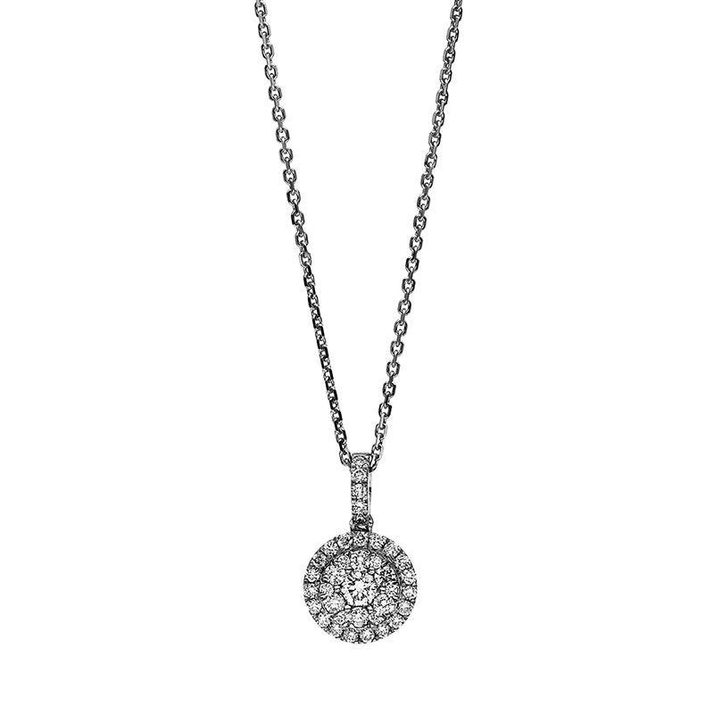 Collier 18 kt WG. 1 Brill. 0.08 ct. TW-vsi. 38 Brillanten 0.38 ct. TW-vsi. H:14.8 mm. L:42.0 cm. Ø:8.9 mm