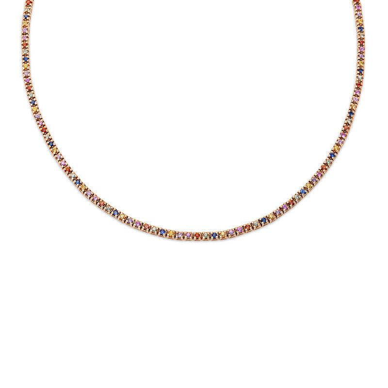 Collier 4er-Krappe 18 kt RG. 147 Saphire 4.00 ct multicolor. L:42.0 cm