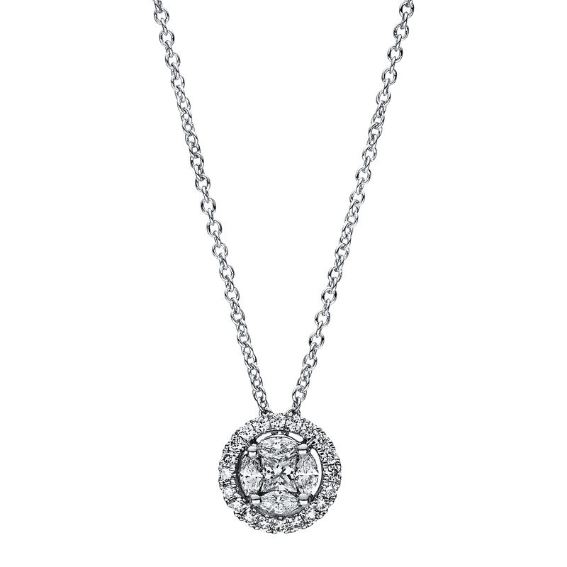 Collier 18 kt WG, 1 Princ. 0,08 ct, TW-si, 4 Nav. 0,11 ct, TW-si, 20 Brill. 0,10 ct, TW-si