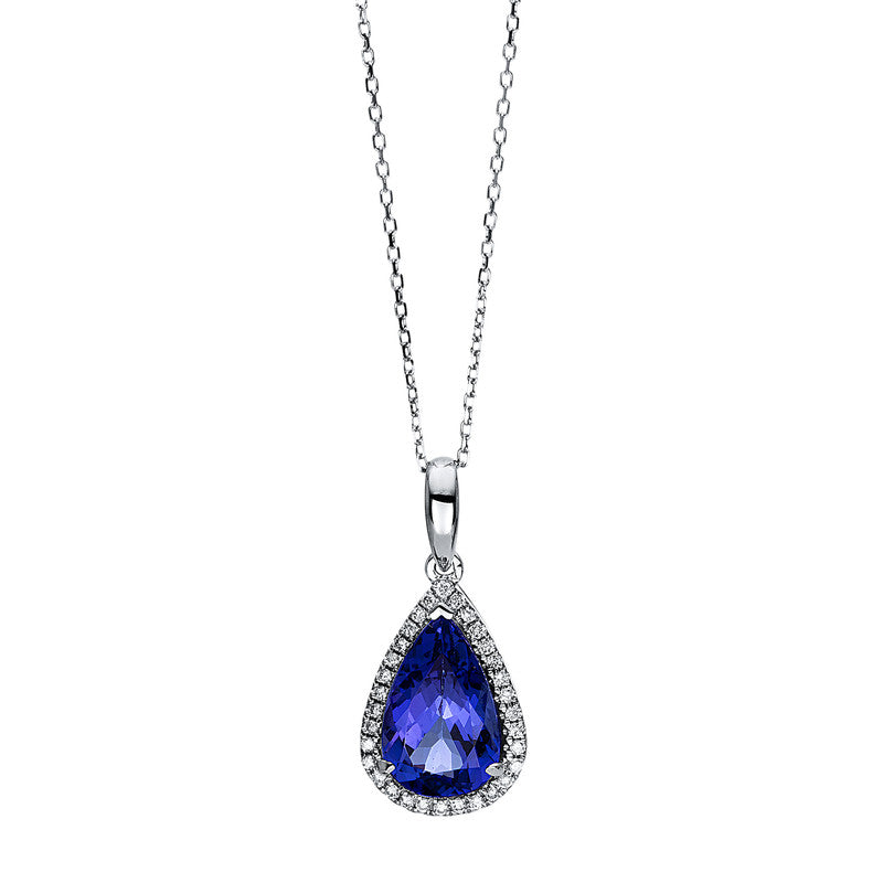 Collier 14 kt WG, mit Öse, 38 Brill. 0,26 ct, TW-si, 1 Tansanit 6,07 ct blau