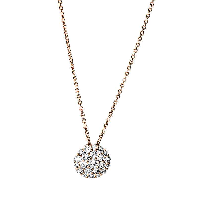 Collier 18 kt RG, mit ZÖ 38.5 cm, 21 Brill. 0,49 ct, TW-vsi/si, 1 Brill. 0,08 ct, TW-vsi/si