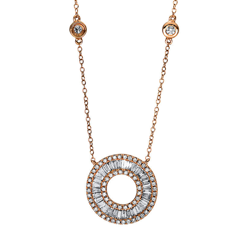 Collier 18 kt RG, 26 Trap. 0,55 ct, TW-si, 11 Bag. 0,18 ct, TW-si, 63 Brill. 0,31 ct, TW-si